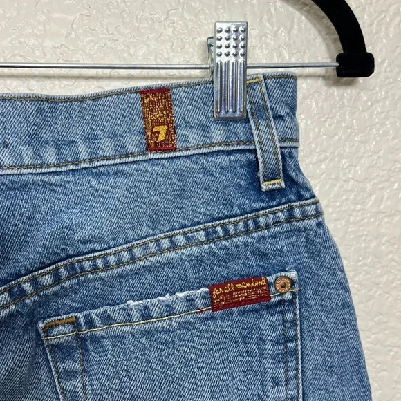 7 For All Mankind Distressed Raw Hem Frayed Denim Jean Mini Skirt Size 24 - Picture 9 of 14